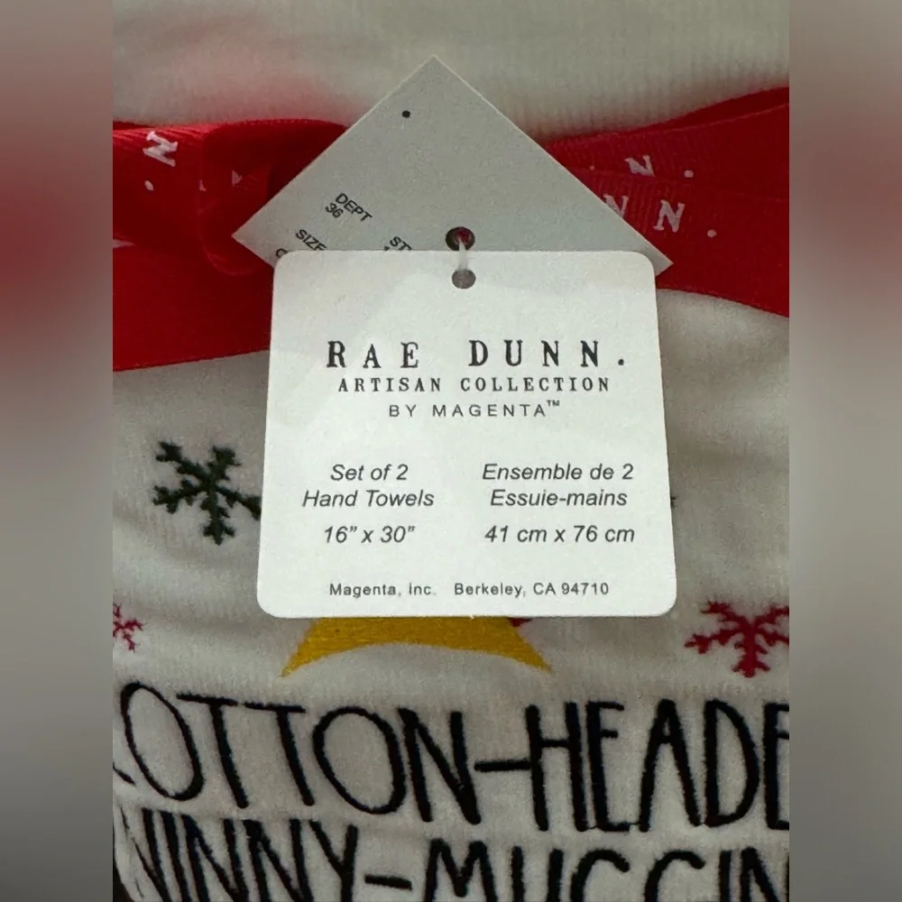 ✨ Brand NEW w/Tags Rae Dunn elf COTTON-HEADED NINNY-MUGGINS Hand Towel Set ✨